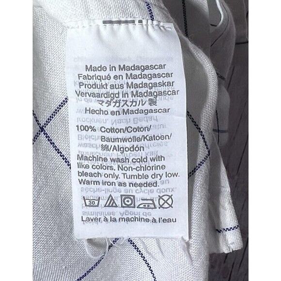 Madewell Central Tie-Sleeve Shirt in Windowpane White Blue Raglan Sleeve Size M - Picture 9 of 10